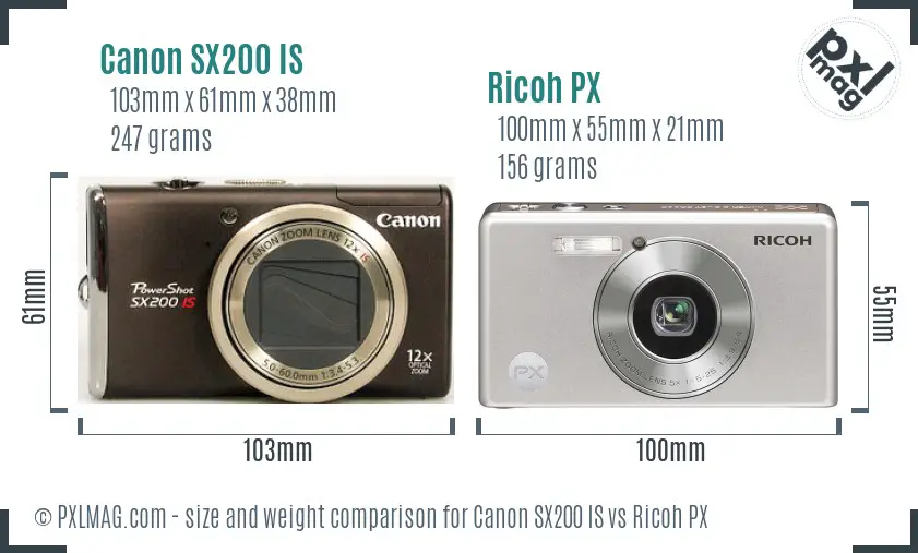 Canon SX200 IS vs Ricoh PX size comparison