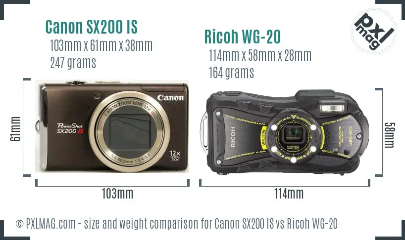 Canon SX200 IS vs Ricoh WG-20 size comparison Canon SX200 IS vs Ricoh WG-20 size comparison