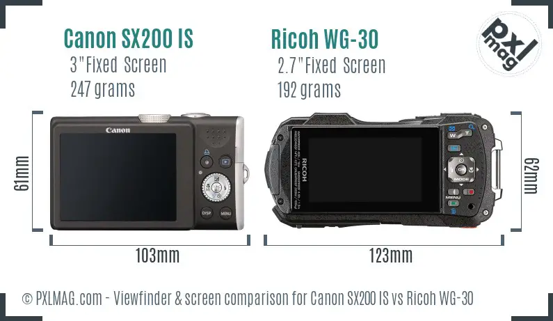 Canon SX200 IS vs Ricoh WG-30 Screen and Viewfinder comparison