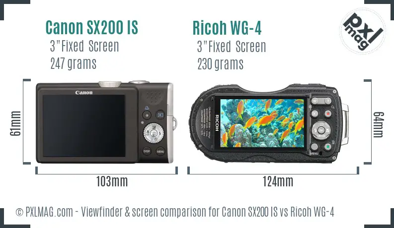 Canon SX200 IS vs Ricoh WG-4 Screen and Viewfinder comparison