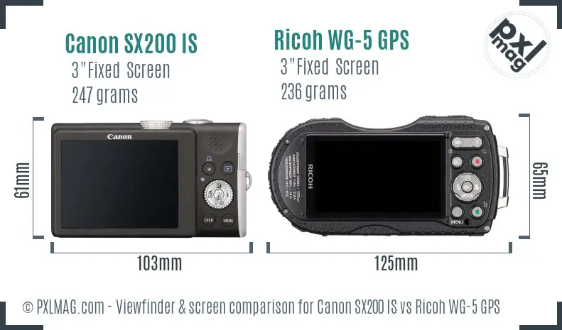 Canon SX200 IS vs Ricoh WG-5 GPS Screen and Viewfinder comparison