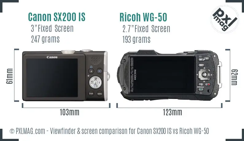Canon SX200 IS vs Ricoh WG-50 Screen and Viewfinder comparison Canon SX200 IS vs Ricoh WG-50 Screen and Viewfinder comparison