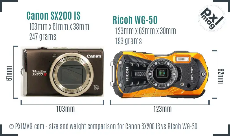 Canon SX200 IS vs Ricoh WG-50 size comparison Canon SX200 IS vs Ricoh WG-50 size comparison