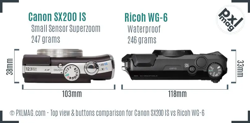 Canon SX200 IS vs Ricoh WG-6 top view buttons comparison