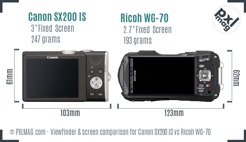 Canon SX200 IS vs Ricoh WG-70 Screen and Viewfinder comparison