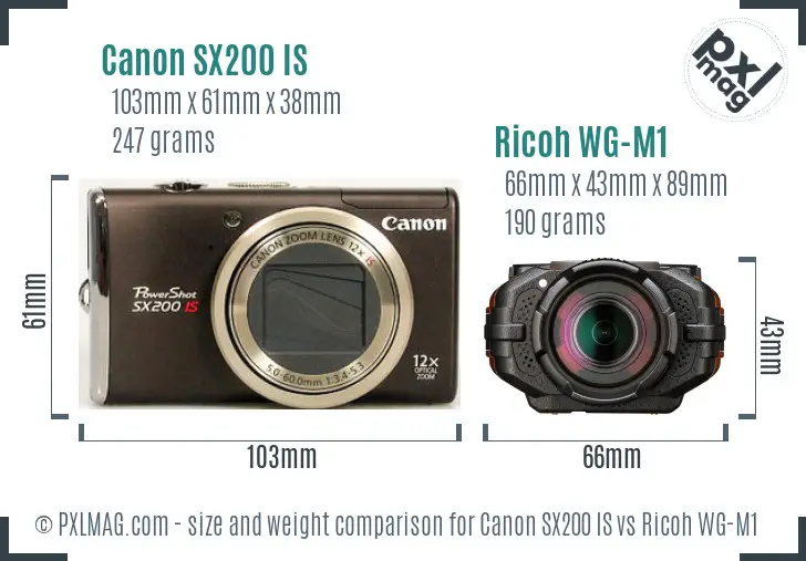 Canon SX200 IS vs Ricoh WG-M1 size comparison