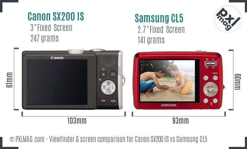 Canon SX200 IS vs Samsung CL5 Screen and Viewfinder comparison Canon SX200 IS vs Samsung CL5 Screen and Viewfinder comparison