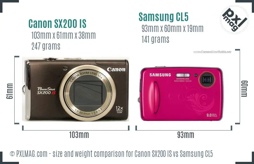 Canon SX200 IS vs Samsung CL5 size comparison Canon SX200 IS vs Samsung CL5 size comparison