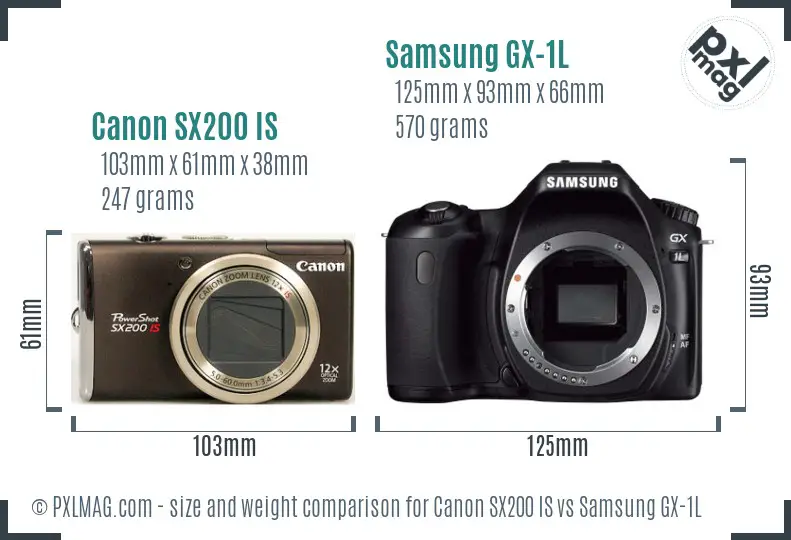 Canon SX200 IS vs Samsung GX-1L size comparison Canon SX200 IS vs Samsung GX-1L size comparison