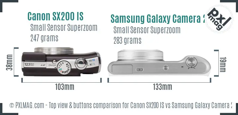 Canon SX200 IS vs Samsung Galaxy Camera 2 top view buttons comparison