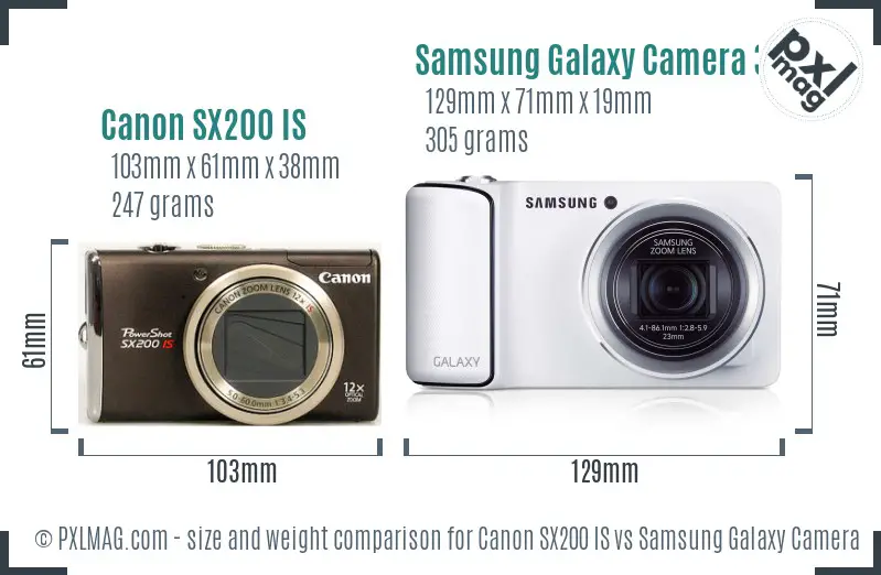 Canon SX200 IS vs Samsung Galaxy Camera 3G size comparison Canon SX200 IS vs Samsung Galaxy Camera 3G size comparison