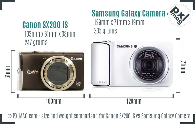 Canon SX200 IS vs Samsung Galaxy Camera 4G size comparison