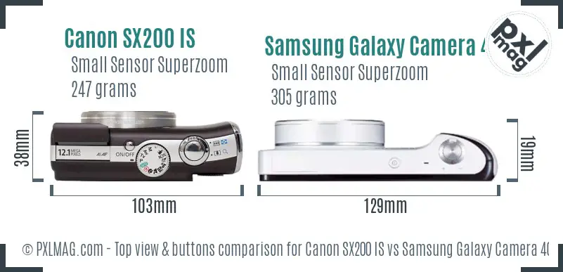 Canon SX200 IS vs Samsung Galaxy Camera 4G top view buttons comparison