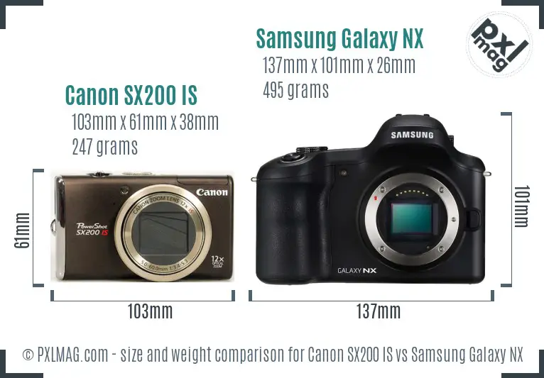 Canon SX200 IS vs Samsung Galaxy NX size comparison