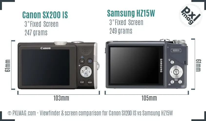 Canon SX200 IS vs Samsung HZ15W Screen and Viewfinder comparison