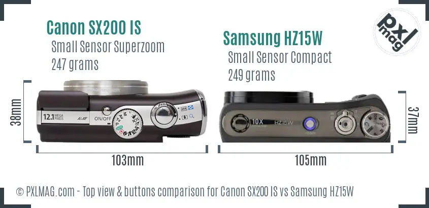 Canon SX200 IS vs Samsung HZ15W top view buttons comparison