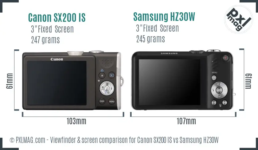 Canon SX200 IS vs Samsung HZ30W Screen and Viewfinder comparison Canon SX200 IS vs Samsung HZ30W Screen and Viewfinder comparison