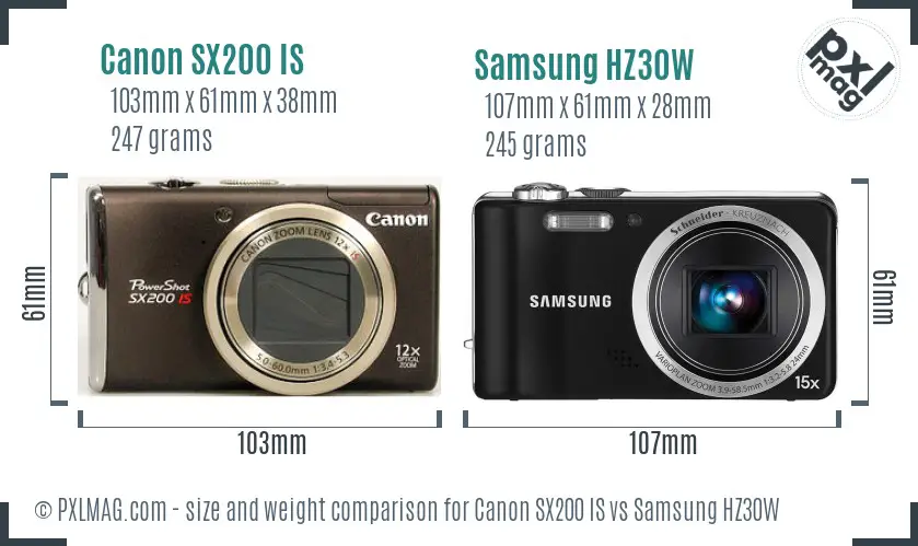Canon SX200 IS vs Samsung HZ30W size comparison Canon SX200 IS vs Samsung HZ30W size comparison