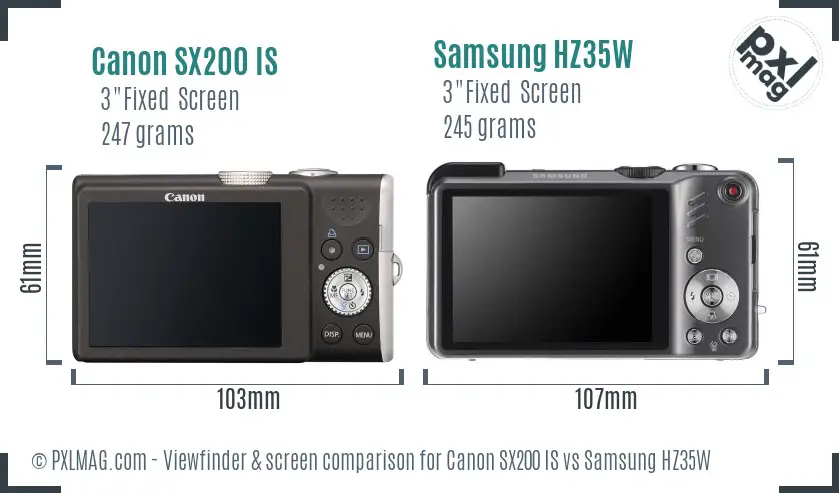 Canon SX200 IS vs Samsung HZ35W Screen and Viewfinder comparison Canon SX200 IS vs Samsung HZ35W Screen and Viewfinder comparison