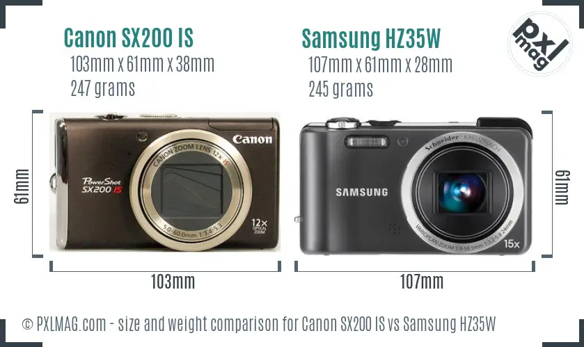 Canon SX200 IS vs Samsung HZ35W size comparison Canon SX200 IS vs Samsung HZ35W size comparison