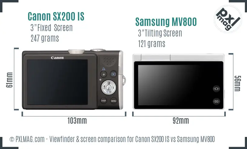 Canon SX200 IS vs Samsung MV800 Screen and Viewfinder comparison