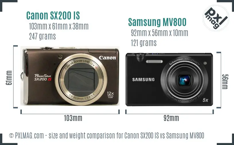 Canon SX200 IS vs Samsung MV800 size comparison