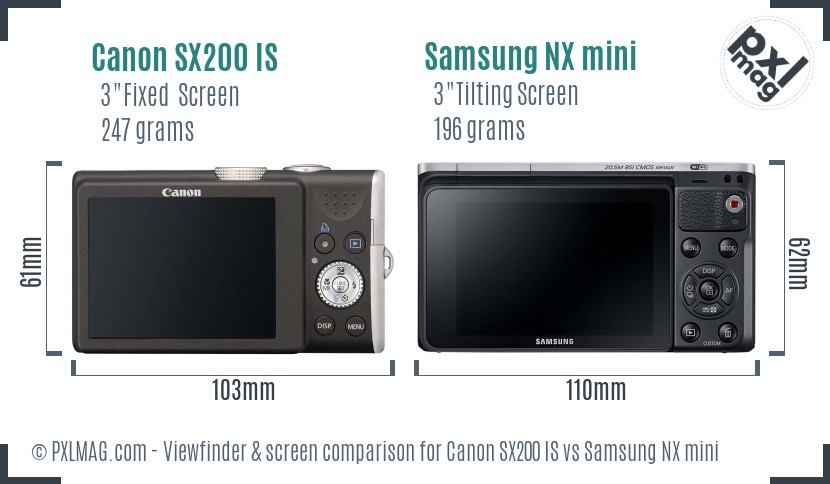 Canon SX200 IS vs Samsung NX mini Screen and Viewfinder comparison