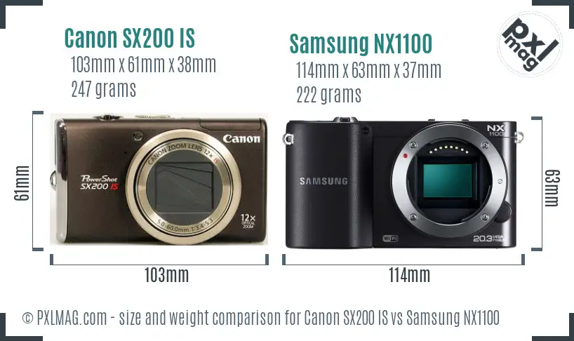 Canon SX200 IS vs Samsung NX1100 size comparison