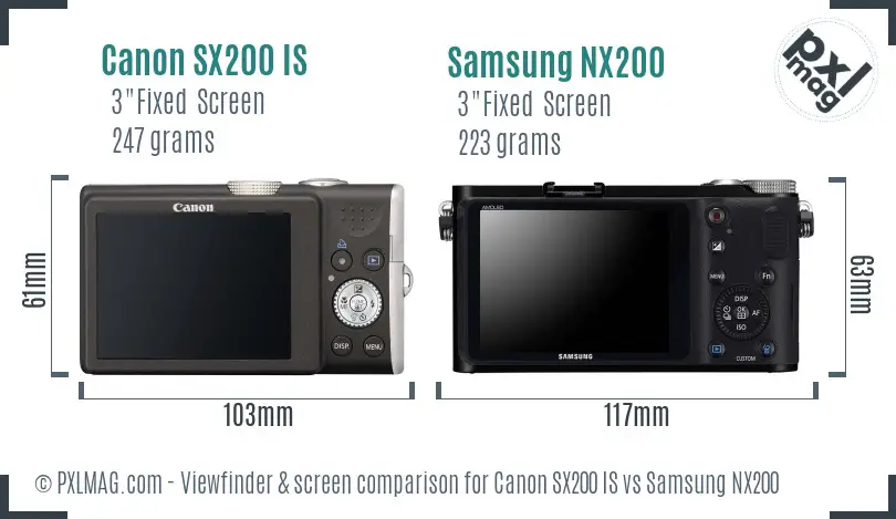 Canon SX200 IS vs Samsung NX200 Screen and Viewfinder comparison