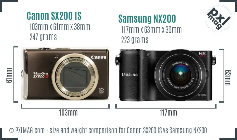 Canon SX200 IS vs Samsung NX200 size comparison
