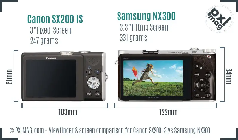 Canon SX200 IS vs Samsung NX300 Screen and Viewfinder comparison Canon SX200 IS vs Samsung NX300 Screen and Viewfinder comparison