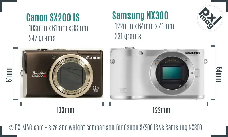 Canon SX200 IS vs Samsung NX300 size comparison Canon SX200 IS vs Samsung NX300 size comparison