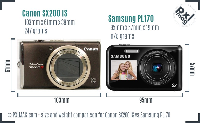 Canon SX200 IS vs Samsung PL170 size comparison