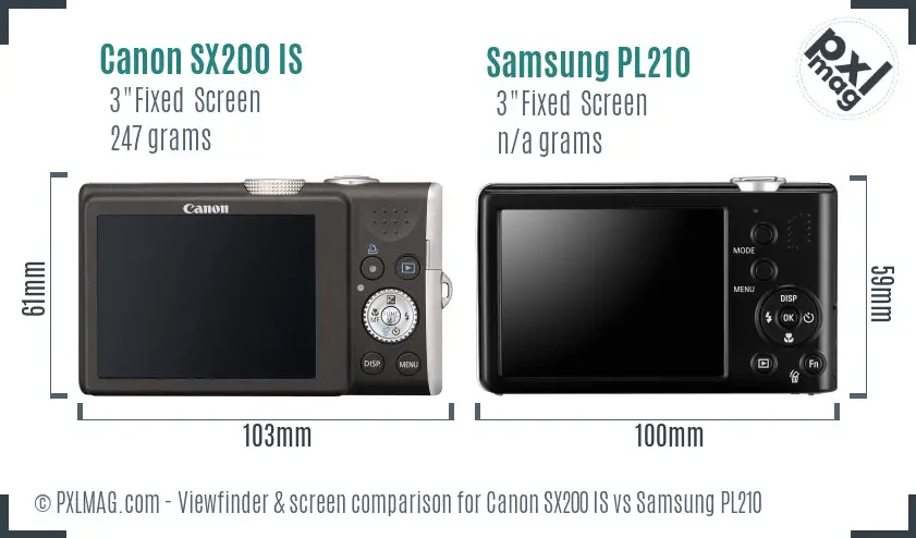 Canon SX200 IS vs Samsung PL210 Screen and Viewfinder comparison