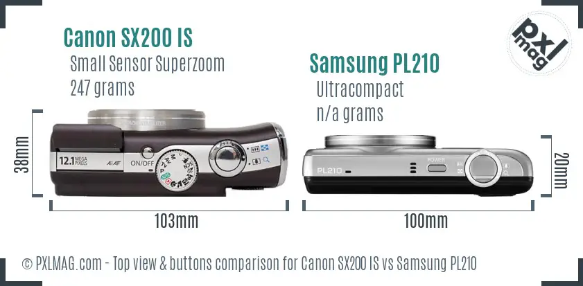 Canon SX200 IS vs Samsung PL210 top view buttons comparison