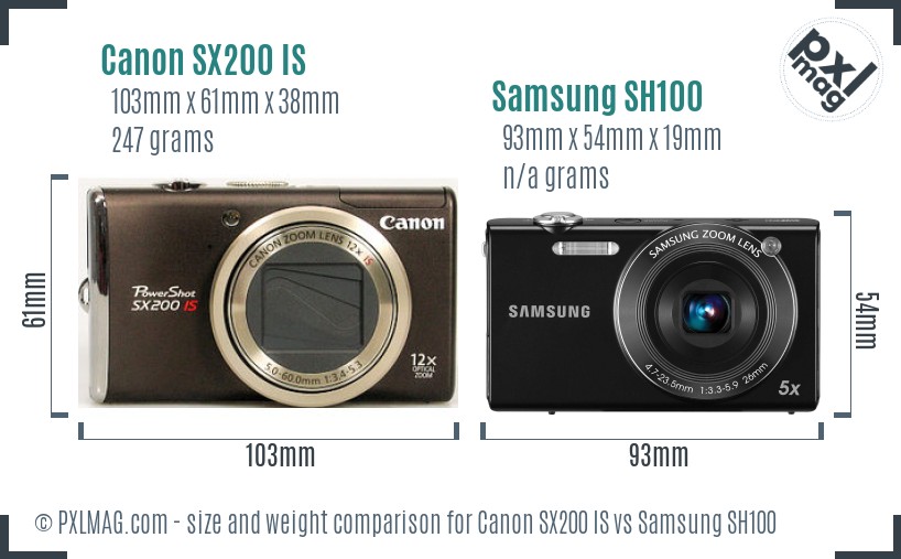 Canon SX200 IS vs Samsung SH100 size comparison Canon SX200 IS vs Samsung SH100 size comparison