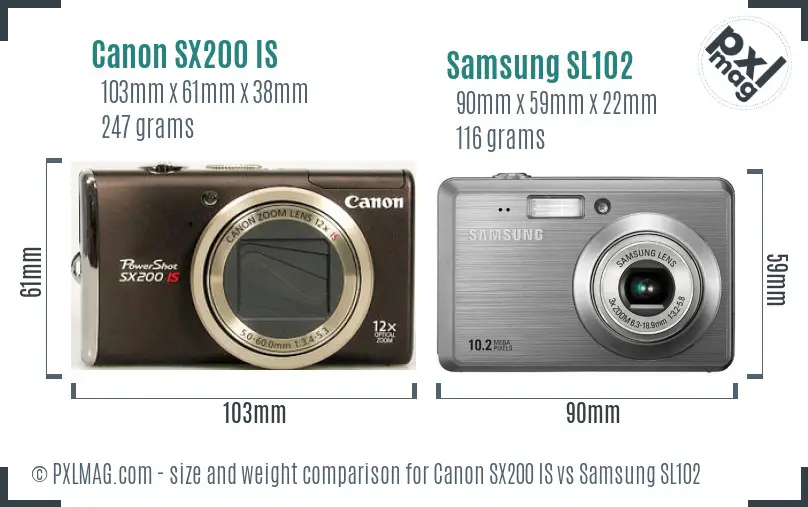 Canon SX200 IS vs Samsung SL102 size comparison