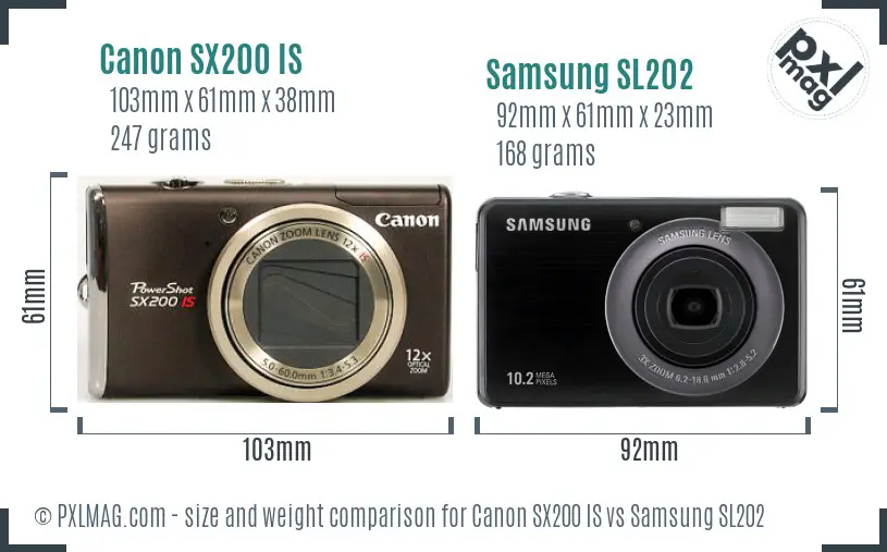 Canon SX200 IS vs Samsung SL202 size comparison