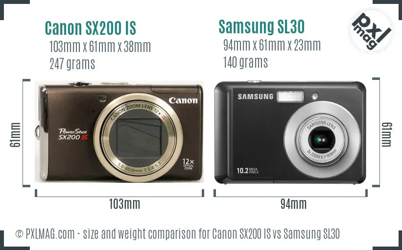 Canon SX200 IS vs Samsung SL30 size comparison