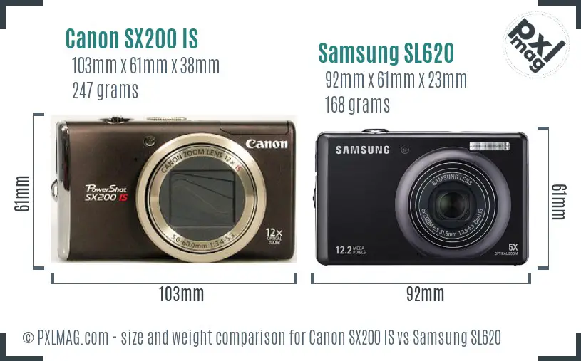 Canon SX200 IS vs Samsung SL620 size comparison