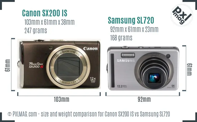 Canon SX200 IS vs Samsung SL720 size comparison