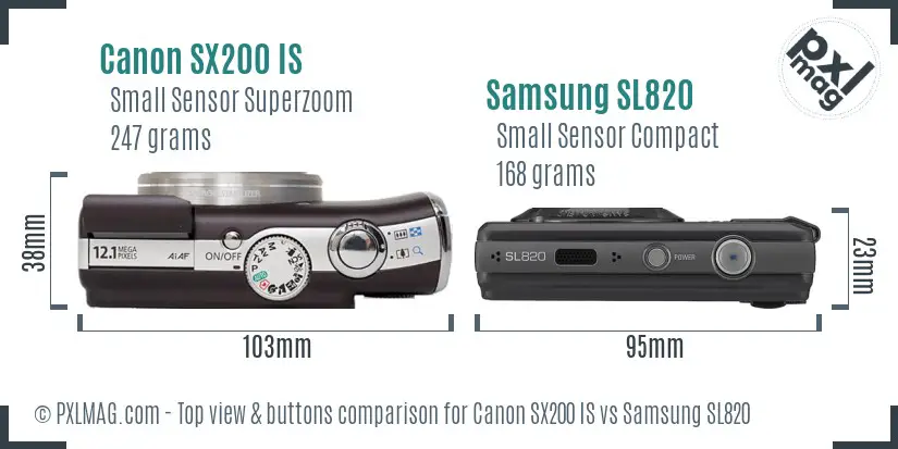 Canon SX200 IS vs Samsung SL820 top view buttons comparison