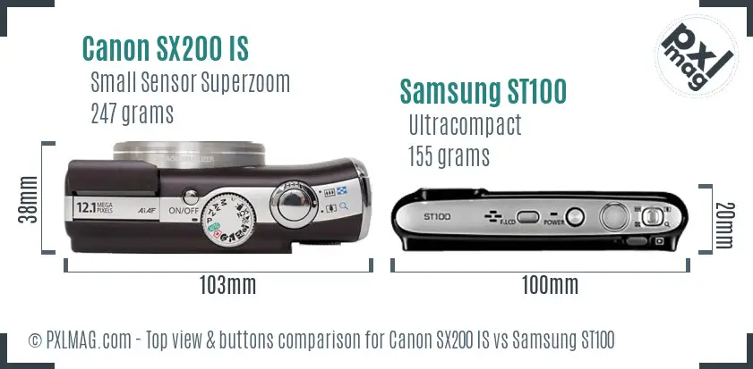 Canon SX200 IS vs Samsung ST100 top view buttons comparison