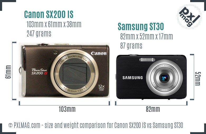 Canon SX200 IS vs Samsung ST30 size comparison