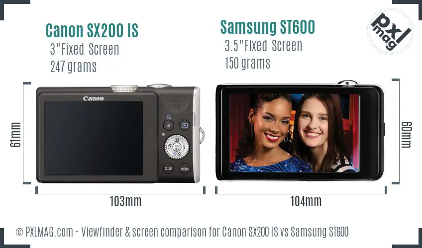 Canon SX200 IS vs Samsung ST600 Screen and Viewfinder comparison