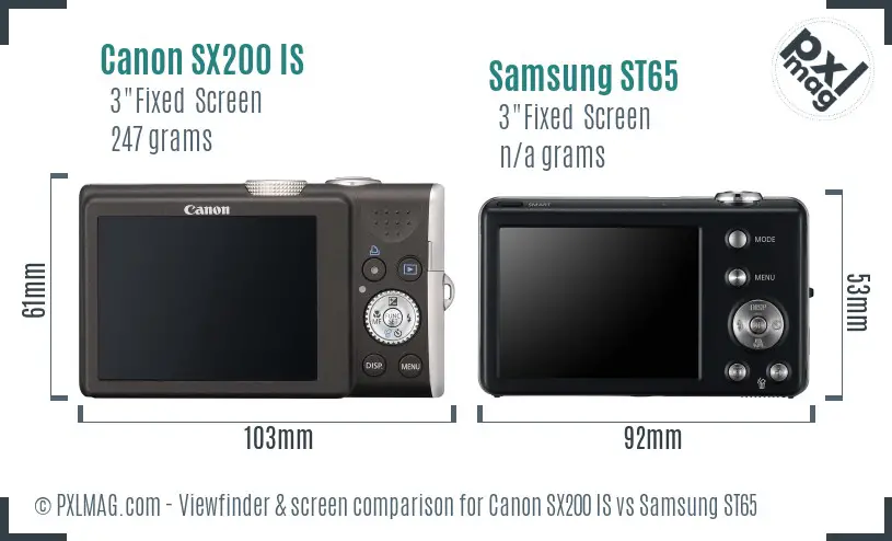 Canon SX200 IS vs Samsung ST65 Screen and Viewfinder comparison