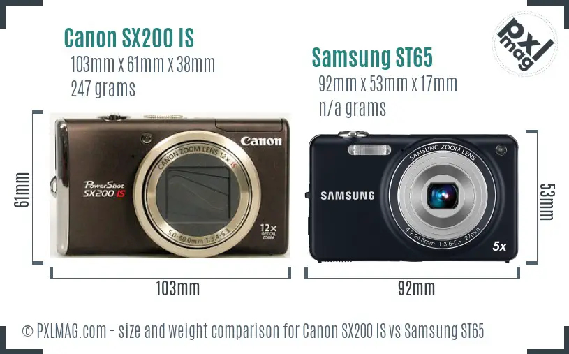 Canon SX200 IS vs Samsung ST65 size comparison