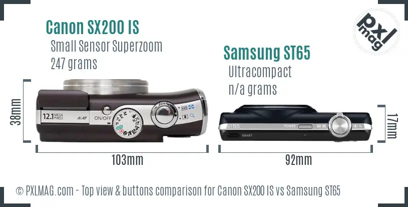 Canon SX200 IS vs Samsung ST65 top view buttons comparison