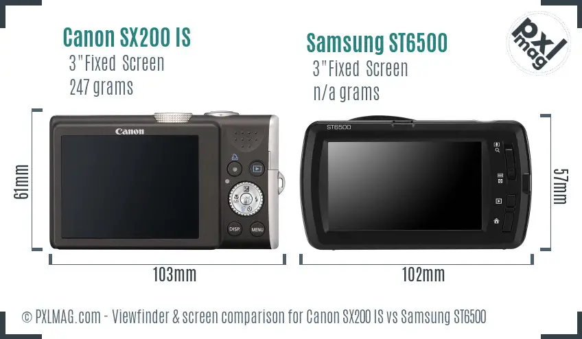 Canon SX200 IS vs Samsung ST6500 Screen and Viewfinder comparison
