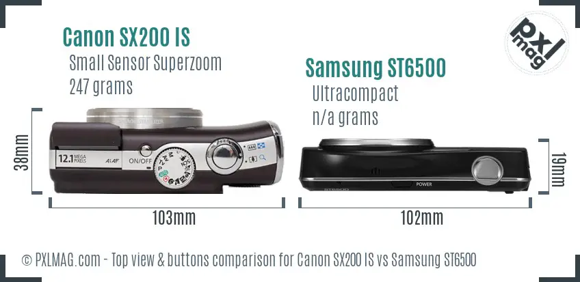 Canon SX200 IS vs Samsung ST6500 top view buttons comparison